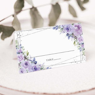 Tarjeta De Asiento Elegante Boda de Plata Floral Lilac Púrpura