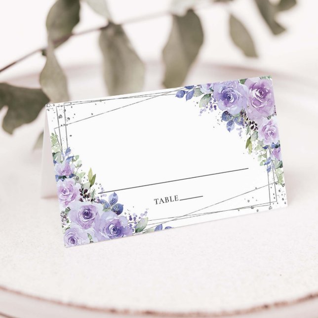 Tarjeta De Asiento Elegante Boda de Plata Floral Lilac Púrpura (Subido por el creador)