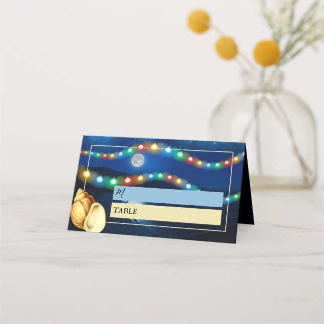 Tarjeta De Asiento Elegante Boda de Playa Monoiluminada (Anverso)