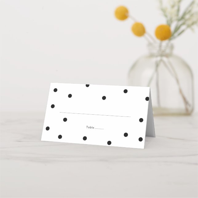 Tarjeta De Asiento Elegante Boda de puntos de polka blanco y negro (Anverso)