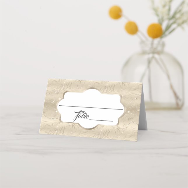 Tarjeta De Asiento Elegante Boda de Relieve metalizado Sandy Gold Fau (Anverso)