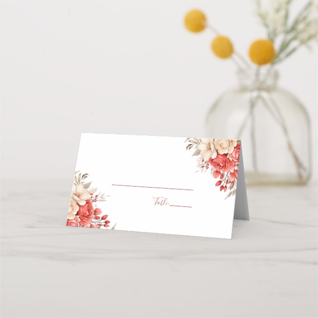 Tarjeta De Asiento Elegante Boda de Rosa rojo e marfil (Reverso)