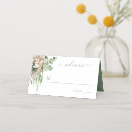 Tarjeta De Asiento Elegante Boda de Rosas florales verdes