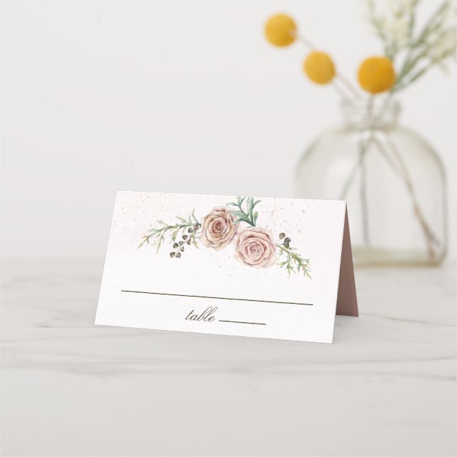Tarjeta De Asiento Elegante Boda de rosas rosadas de época (Anverso)