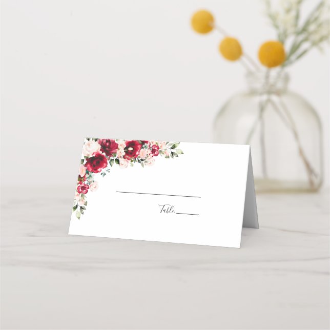 Tarjeta De Asiento Elegante Boda de Rubor y rosas rojas (Anverso)