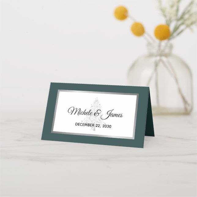 Tarjeta De Asiento Elegante Boda de vacaciones de invierno de plata e (Anverso)