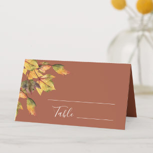 Tarjeta De Asiento Elegante Boda del follaje otoñal amarillo dorado m