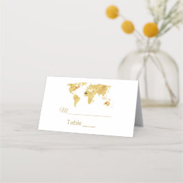 Tarjeta De Asiento Elegante Boda del Mapa Mundial de Oro de Viajes