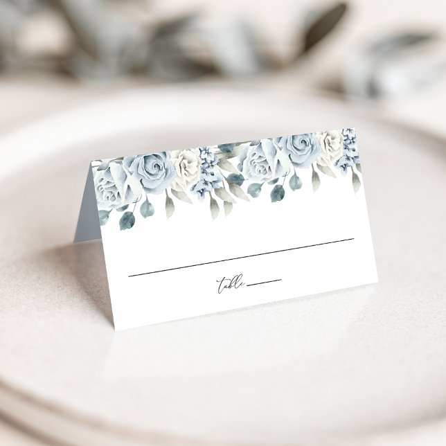 Tarjeta De Asiento Elegante Boda Dusty Blue Floral (Subido por el creador)