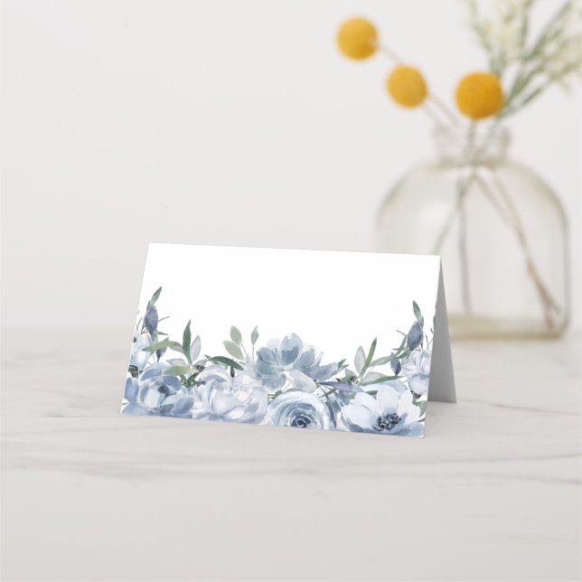 Tarjeta De Asiento Elegante Boda Dusty Blue Floral (Anverso)