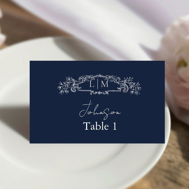 Tarjeta De Asiento Elegante Boda escudo botánico de la Marina (Subido por el creador)