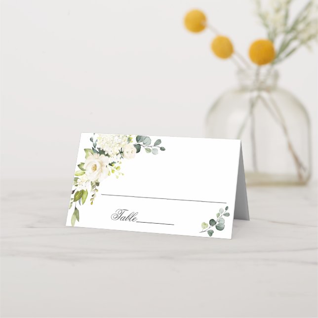 Tarjeta De Asiento Elegante Boda Eucalyptus White Roses (Anverso)