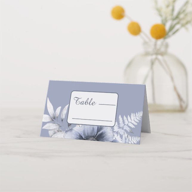 Tarjeta De Asiento Elegante Boda Floral Azul Dusty Floral (Anverso)