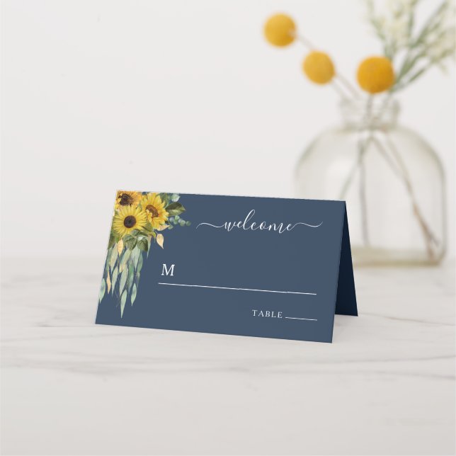 Tarjeta De Asiento Elegante boda floral azul marino  (Anverso)
