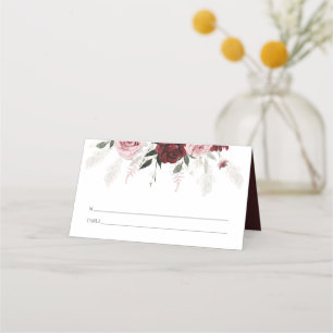 Tarjeta De Asiento Elegante Boda floral Borgoña Rubor rosa Roses