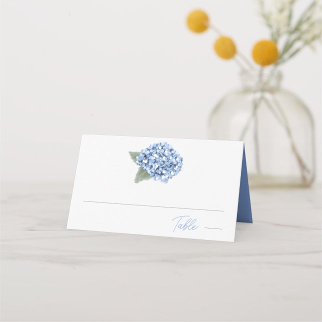 Tarjeta De Asiento Elegante Boda floral de Hydrangea azul (Anverso)