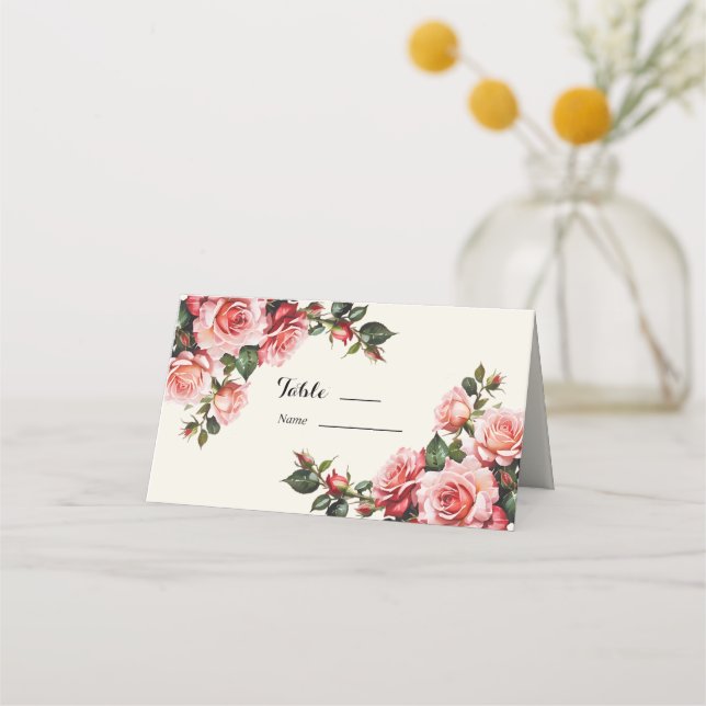 Tarjeta De Asiento Elegante boda floral de rosas rosas rosas y rojas (Anverso)