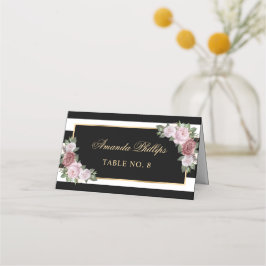 Tarjeta De Asiento Elegante Boda floral de Rubor dorado negro