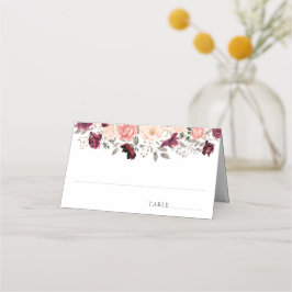 Tarjeta De Asiento Elegante Boda floral de Rubor en Borgoña