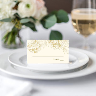 Tarjeta De Asiento Elegante Boda Floral Marfil Champagne Dorado