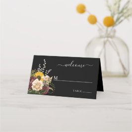 Tarjeta De Asiento Elegante Boda floral negro
