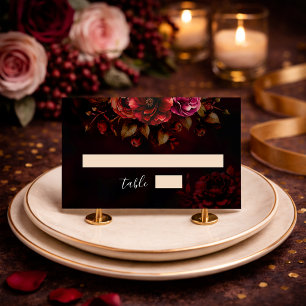 Tarjeta De Asiento Elegante boda floral temperamental rojo negro
