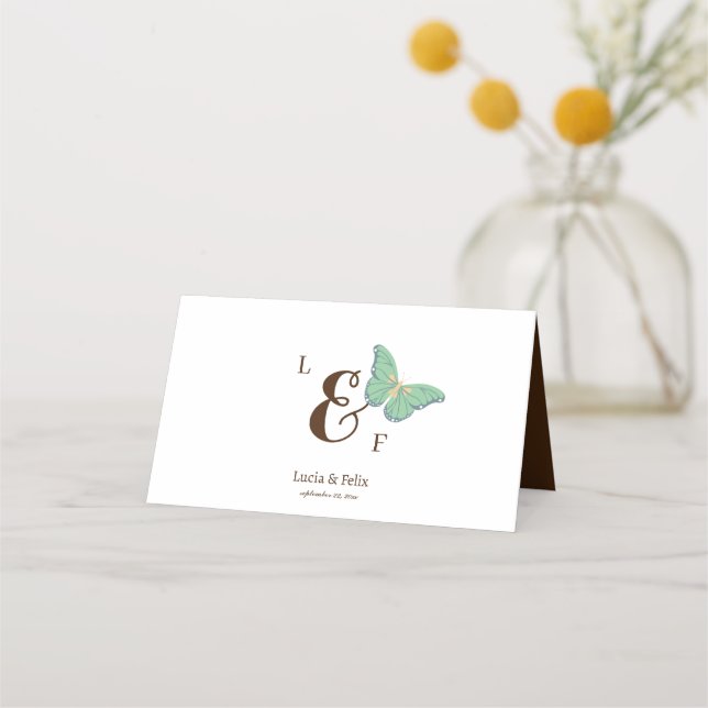 Tarjeta De Asiento Elegante Boda floral y mariposa (Reverso)