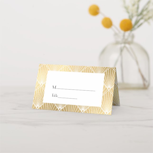 Tarjeta De Asiento Elegante Boda Gatsby Art Deco Gold (Anverso)