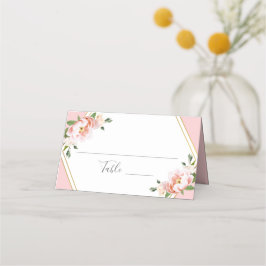 Tarjeta De Asiento Elegante Boda Geométrico Rubor Floral Gold Rosa
