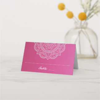 Tarjeta De Asiento Elegante Boda indio rosado y paisley blanco