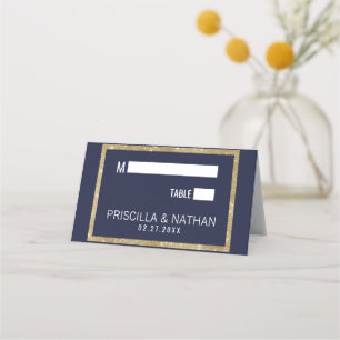 Tarjeta De Asiento Elegante Boda moderno de la serie dorada azul de l