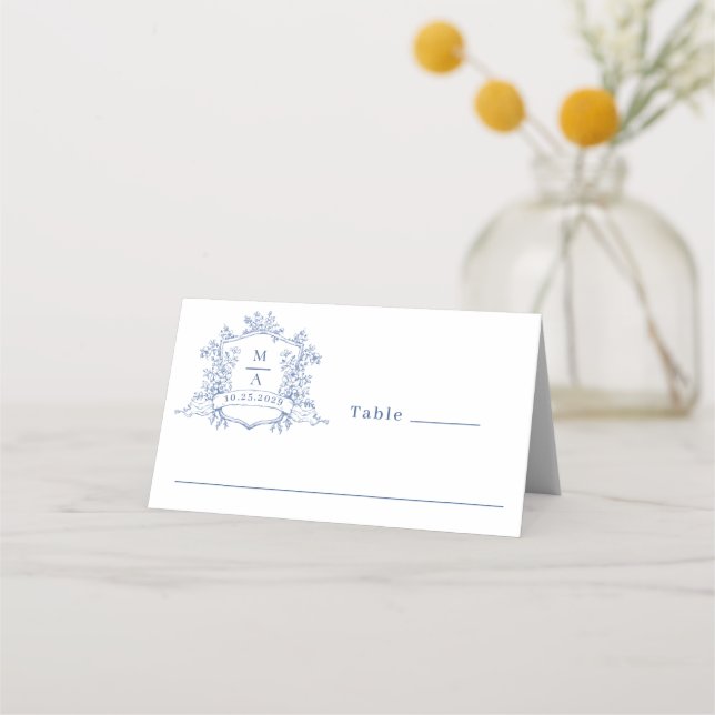 Tarjeta De Asiento Elegante Boda Ornate Dusty Blue Floral (Anverso)