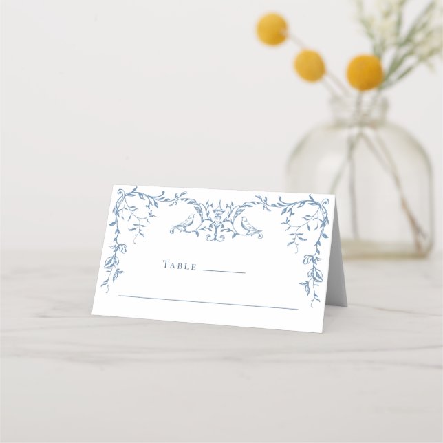 Tarjeta De Asiento Elegante Boda Ornate Dusty Blue Floral (Anverso)