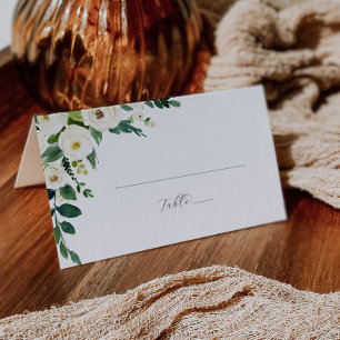 Tarjeta De Asiento Elegante Boda plegado con flores blancas