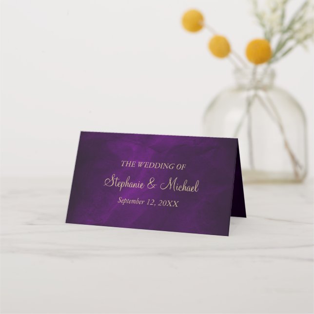 Tarjeta De Asiento Elegante Boda Purple Gold Editar (Reverso)