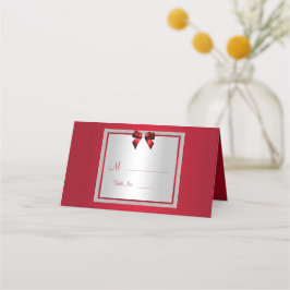 Tarjeta De Asiento Elegante Boda Purpurina rojo y plateado