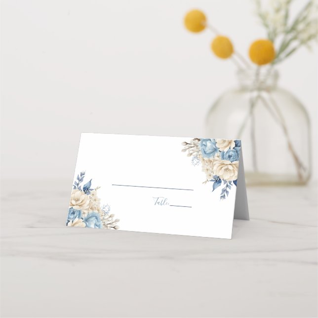 Tarjeta De Asiento Elegante Boda Rosa azul e marfil (Reverso)
