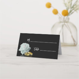 Tarjeta De Asiento Elegante Boda Rosa Blanca Anillos de Oro Negro Gui