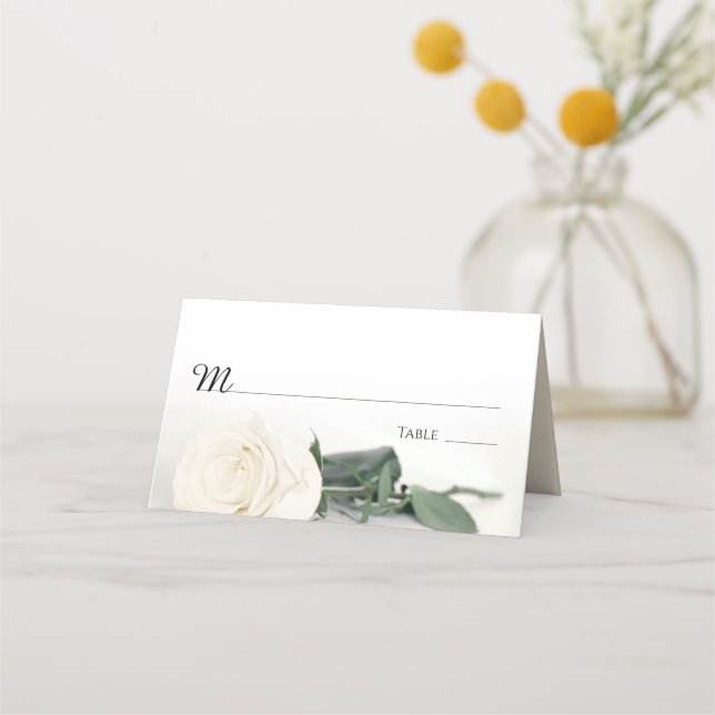 Tarjeta De Asiento Elegante Boda Rosa Blanca De Marfil Escrito (Anverso)