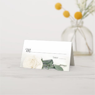 Tarjeta De Asiento Elegante Boda Rosa Blanca De Marfil Escrito
