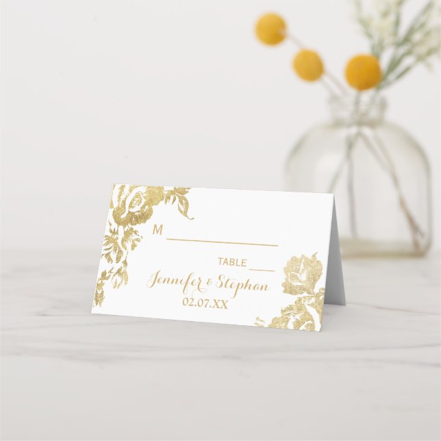 Tarjeta De Asiento Elegante Boda Rosa simple y moderno Floral Gold (Anverso)