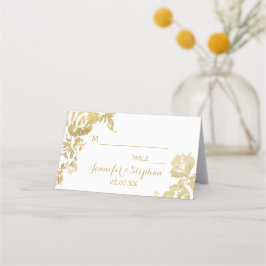 Tarjeta De Asiento Elegante Boda Rosa simple y moderno Floral Gold