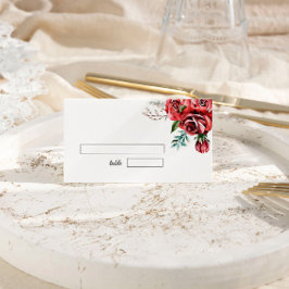 Tarjeta De Asiento Elegante Boda Rústico de la Rosa Roja de Marsala