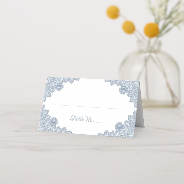 Tarjeta De Asiento Elegante Boda Rústico Dusty Blue Floral Lace (Anverso)