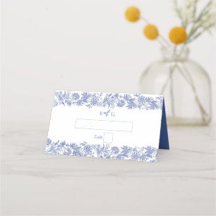 Tarjeta De Asiento Elegante Boda Rústico Rústico Francés Floral Azul