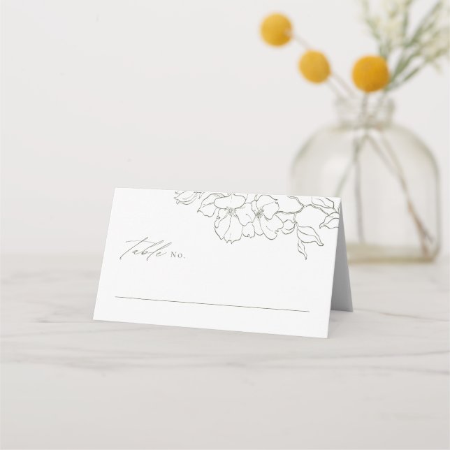 Tarjeta De Asiento Elegante boda verde de salvia floral a mano (Anverso)