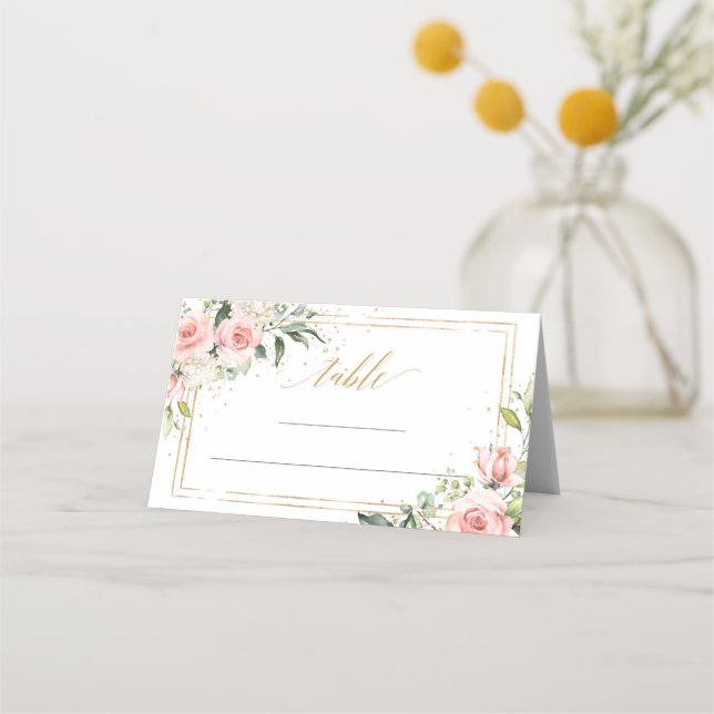 Tarjeta De Asiento Elegante boho ruidoso floral oro tiara sage 15 (Anverso)