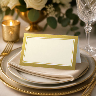 Tarjeta De Asiento Elegante borde de purpurina dorada en blanco
