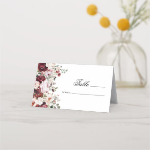 Tarjeta De Asiento Elegante Borgoña y Rubor Favor de la Boda Floral
