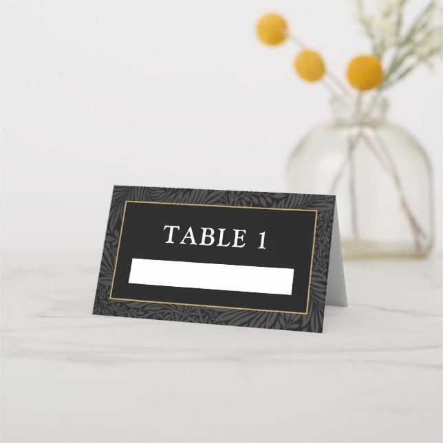 Tarjeta De Asiento Elegante Botánico de Oro Negro (Anverso)